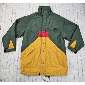 KEMPER Ski Snow Jacket MENS SZ M Anorak Green Yellow Colorblock Weatherproof 90s